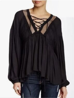 Free People Don't Let Go Black Peasant Style Top